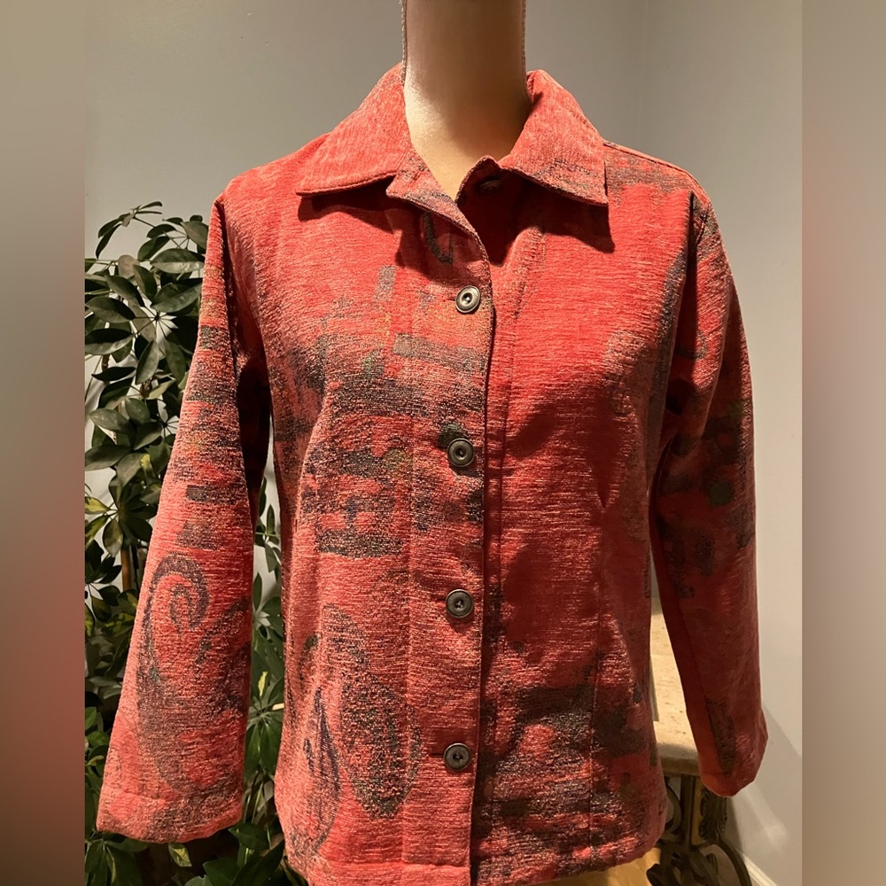 Chico's Deep Coral Print Jacket Size Medium